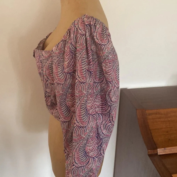 Maria de La Orden sz L crop puff sleeve button front blouse excellent pre owned - Picture 5 of 8